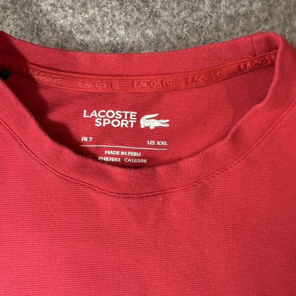 Lacoste Sport Shirt Mens 2XL Red White Navy Blue Colorblock Crewneck Tee Logo - Picture 3 of 9